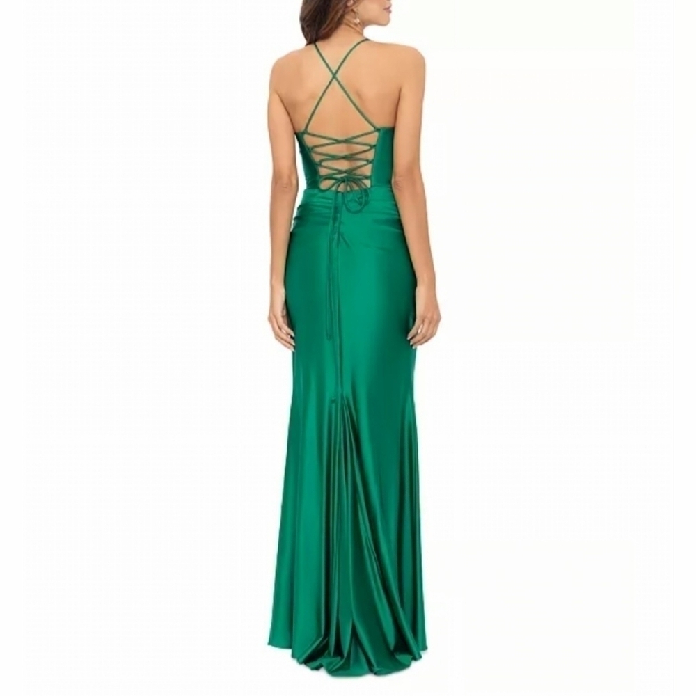 Betsy and Adam Long Sateen Corset Lace Up Back Dress - Picture 3 of 13